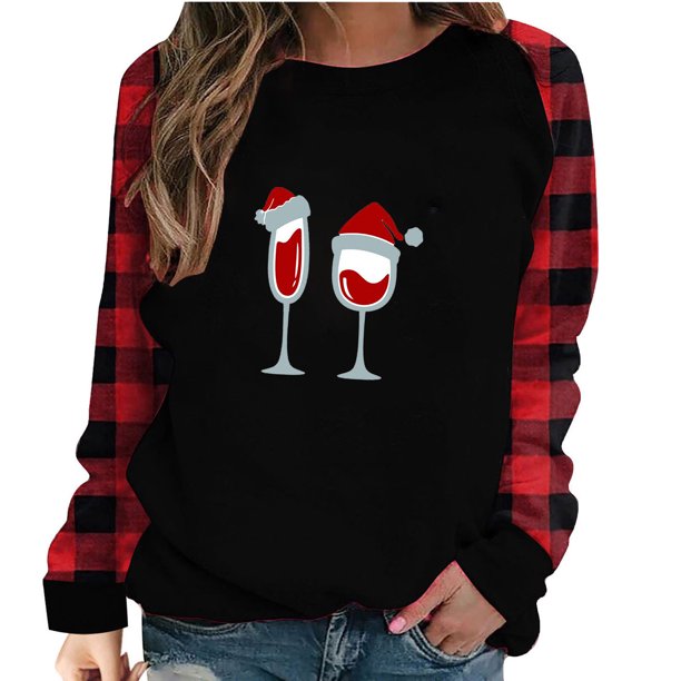 Camisas Navideñas Para Mujer Tops de Manga Larga Moda Casual Estampado de Cuello Redondo Blusa Superior Suelta Jersey Odeerbi ODB200631
