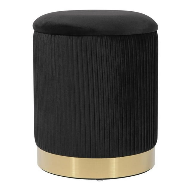 TOV Furniture Zoe Pouf de Rangement en Velours de Style Transitionnel, 14,2 Po H, Noir