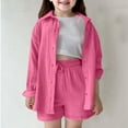 thumbnail image 2 of MEZZALL Girls Outfits Sets Casual Playwear School Summer Fall Toddler Kids Shirt Shorts Outfits Sets Comfortable Solid Color Turn Down Collar Elastic Waist Solid Color Dailywear Stylish / 13-14 Years, 2 of 9