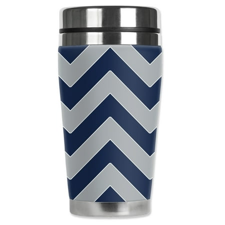 

Mugzie brand 16-Ounce Stainless Steel Travel Mug with Insulated Wetsuit Cover - Cowboys Football Colors Chevron