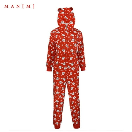 

Xmas Household Jumpsuit Pajamas Hooded Printed Long Sleeve Sleepwear Men