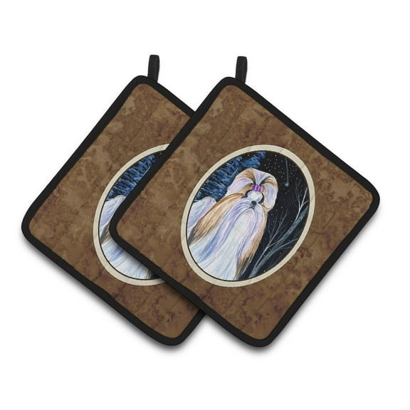 Carolines Treasures SS8381PTHD Starry Night Shih Tzu Pair of Pot Holders 7.5HX7.5W multicolor