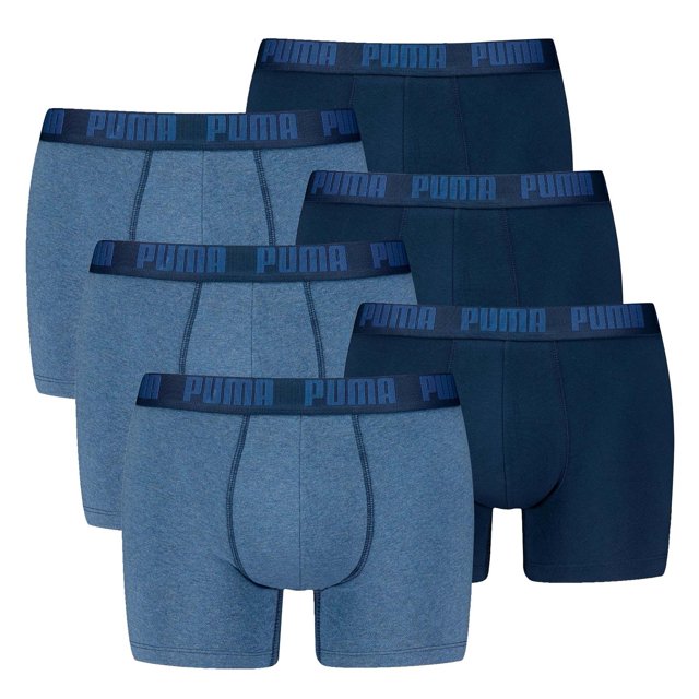 PUMA Men Boxer Trunks, 6-Pack - Everyday Basic Boxers 6P, Cotton Stretch, Solid Colour Blue Denim M (Medium)