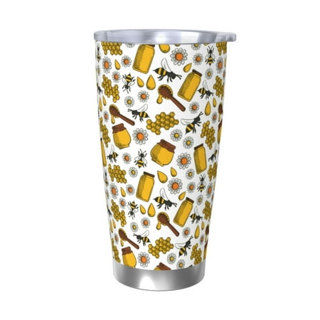 

Salouo Cute Bee Print 20oz Tumbler with Lid Stainless Steel Vacuum Insulated Tumbler Durable Insulated Coffee Mug Thermal Cup with Splash Proof Sliding Lid-Without Straw