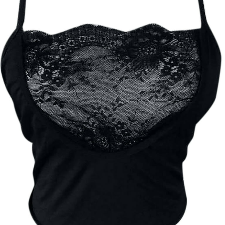SELONE Black Lingerie Tops Womens Corset Tops Lace Sleeveless New Fashion  Lingerie Bras Crop Tops Y2k Camisole Halter Tops Cropped Tank Tops for  Valentines Day Anniversary Wedding Honeymoon Black S 