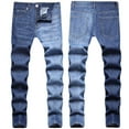 thumbnail image 1 of TIMIFIS Jean Ajusté Extensible pour Homme Tendance Mode Micro-Élastique Coupe Ajustée avec Cordon Élastique Petite Jambe Droite-Bluefall s, 1 of 1