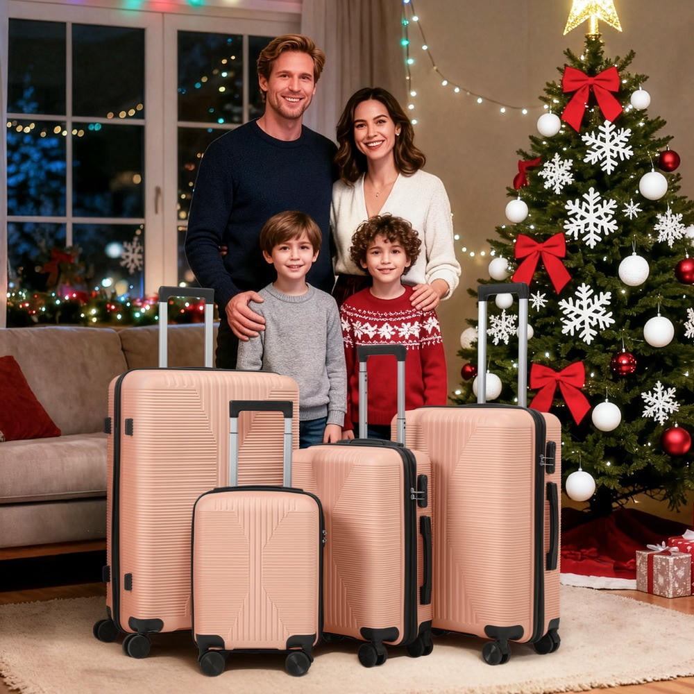 Barara King Checked Luggage with Secure Lock, 4-in-1 Durable PP Trolley Suitcase in 16in,20in,24in,28in, Pink