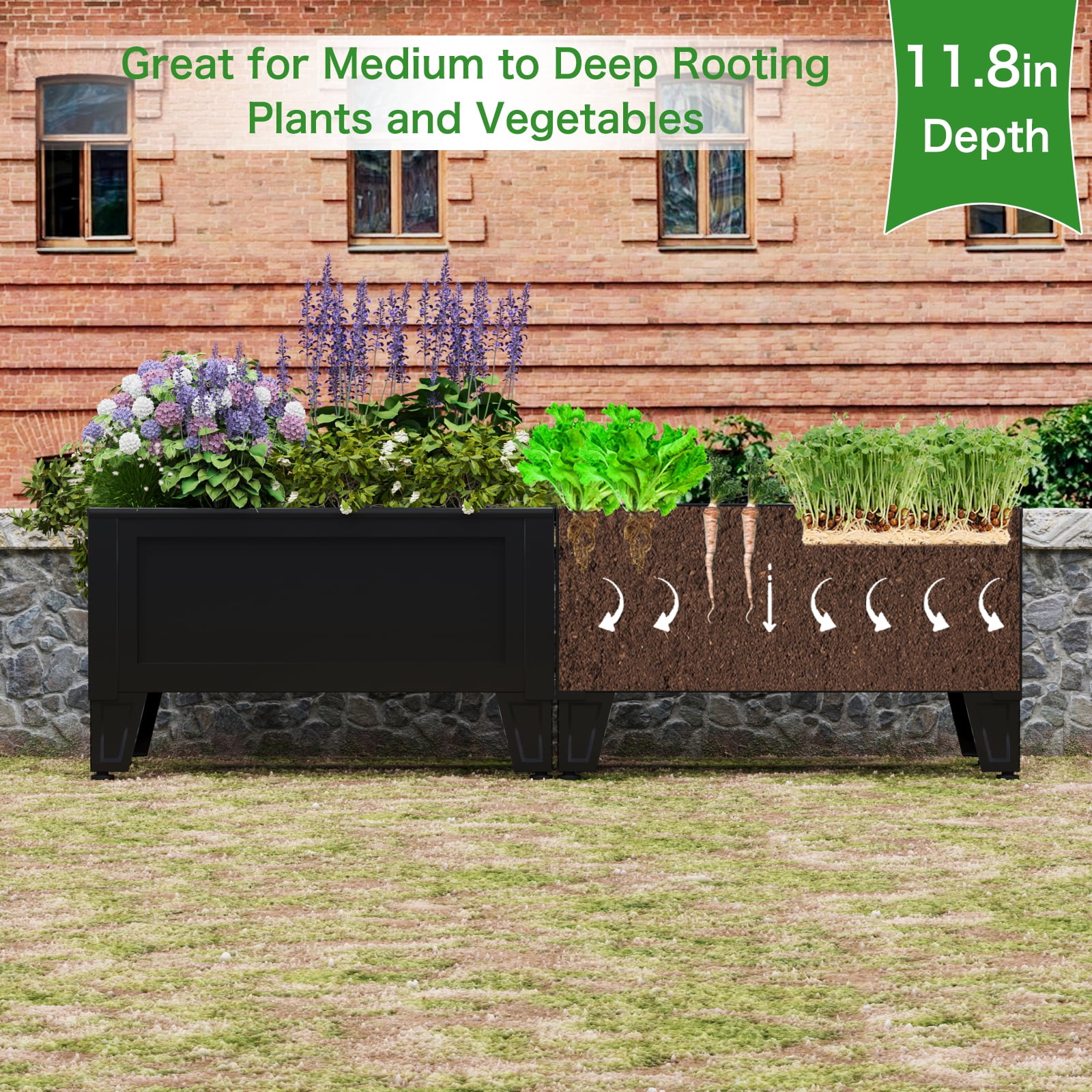 Galvanized Raised Planter Boxes Garden Bed with Legs, Elevated Metal Planter Box for Growing Fresh Herbs Vegetables & Flowers Growing Container for Indoor and Outdoor Use