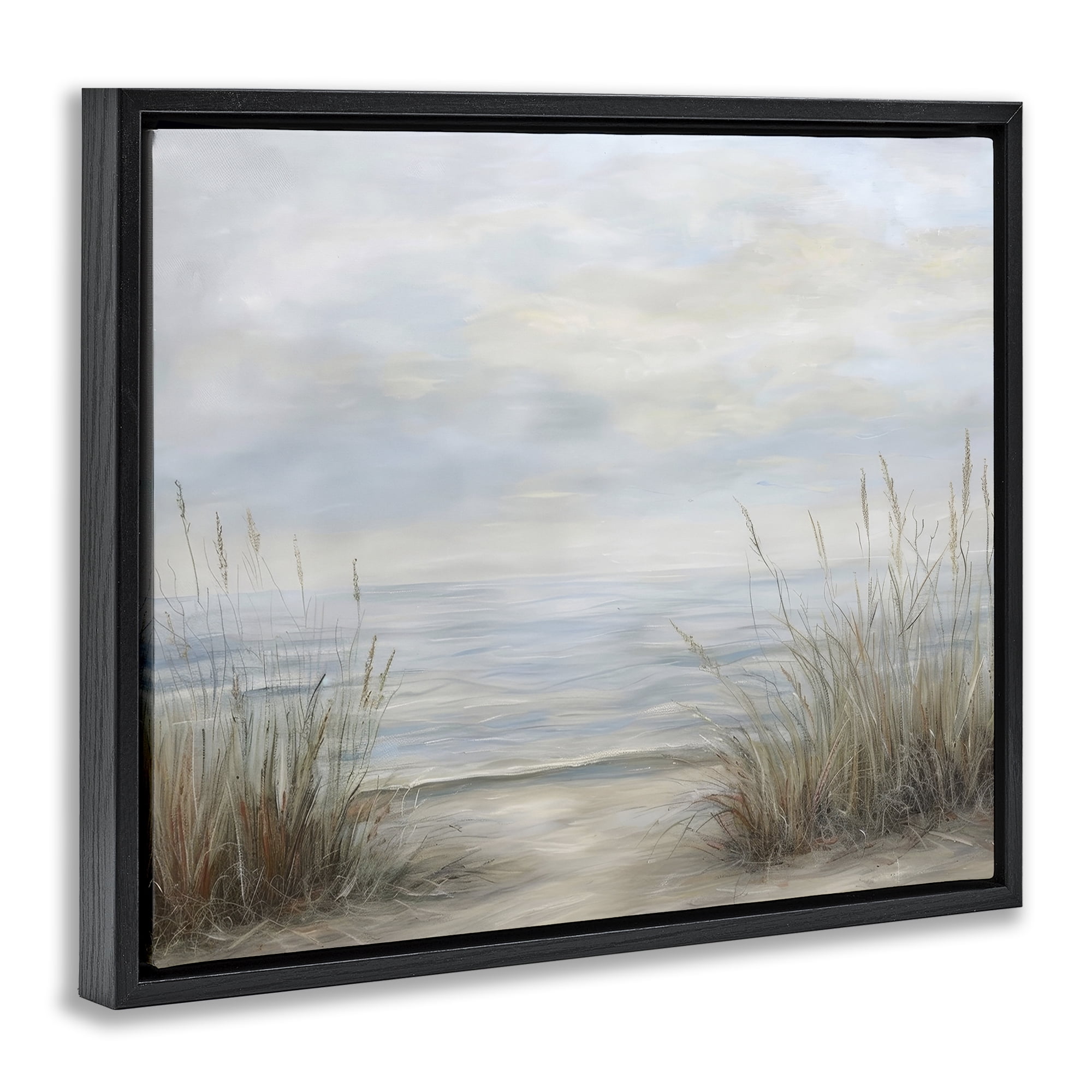 Stupell Industries Silent Beach with Seaside Dunes Black Framed Floater Canvas Wall Art, design by Petal Prints Design