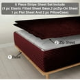thumbnail image 2 of 6 Piece Sheet has Zipper Sheet Set, King Size 24 Inch Deep Pocket, 800 TC, Stripe Wine Color., 2 of 9