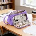 thumbnail image 4 of Large Capacity Pencil Case 8.2 Inch, Multi Compartment Zipper Pen Pouch for Office Supplies Art Tools Stationery, Purple, 4 of 7