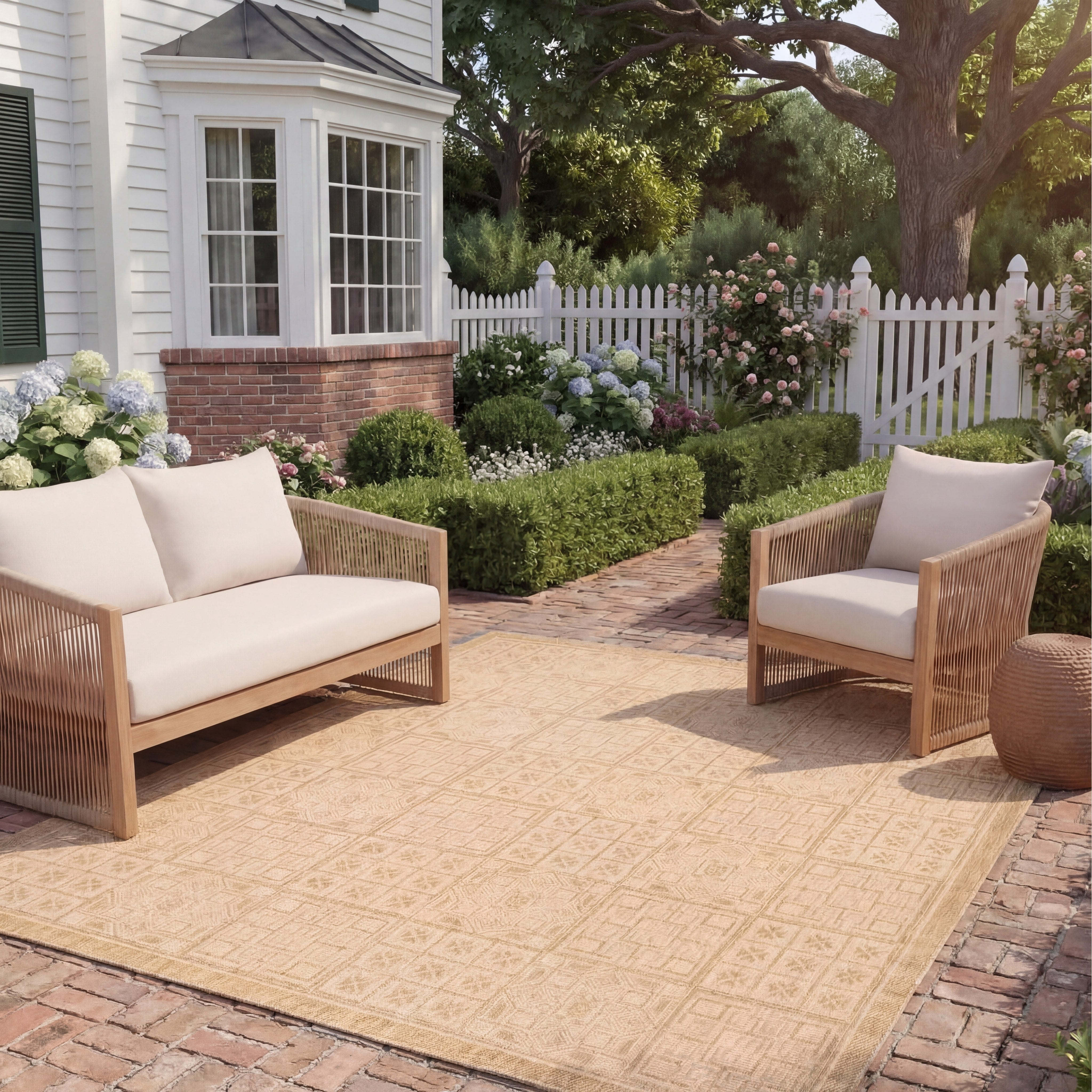 Safavieh Courtyard Alex Geometric Indoor/Outdoor Area Rug, Gold/Natural, 9' x 12'