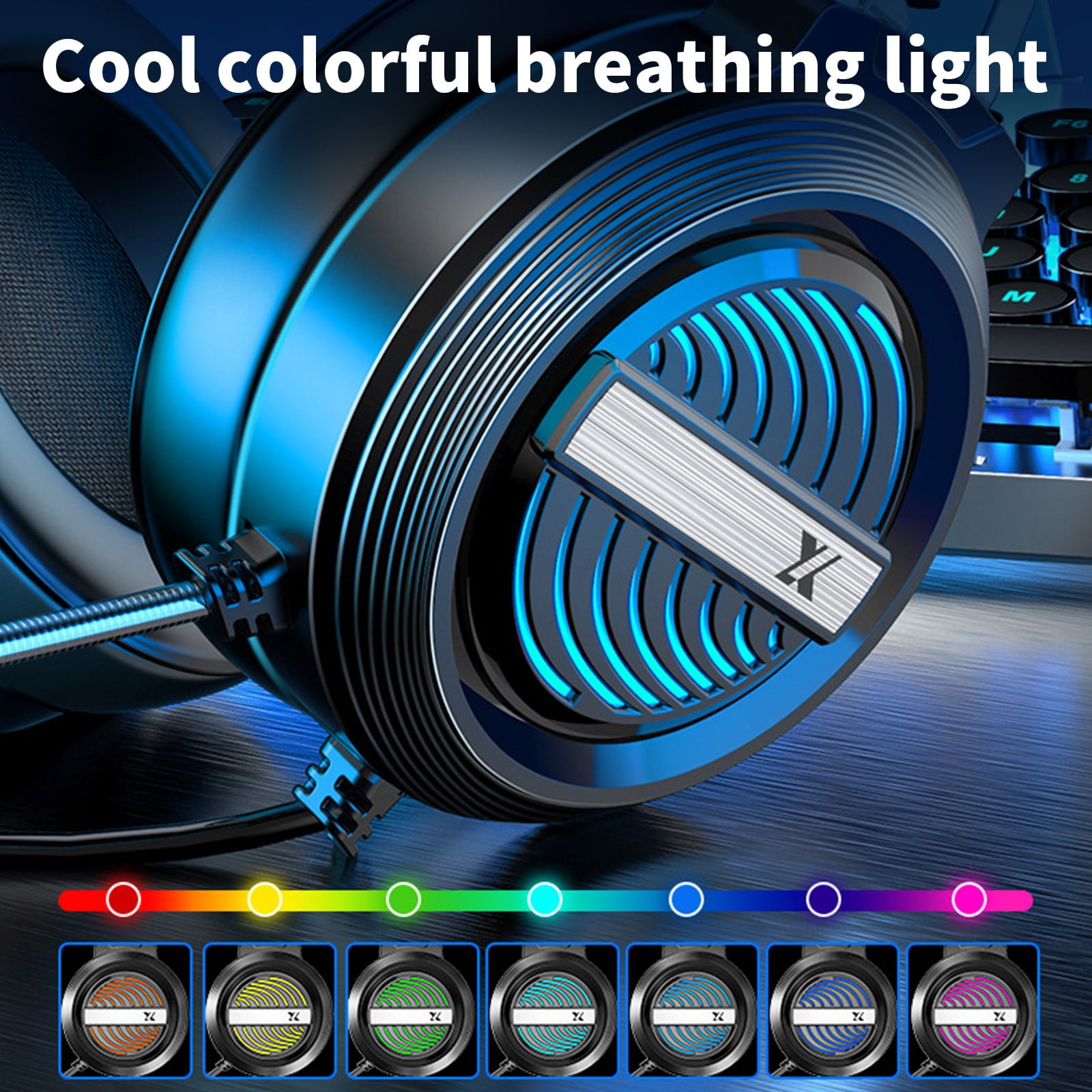 Gaming Headset with Microphone for Pc, Stereo Wired Noise Cancelling Over-Ear Headphones with Mic, RGB, for Computer, Laptop, Gamer (Black)