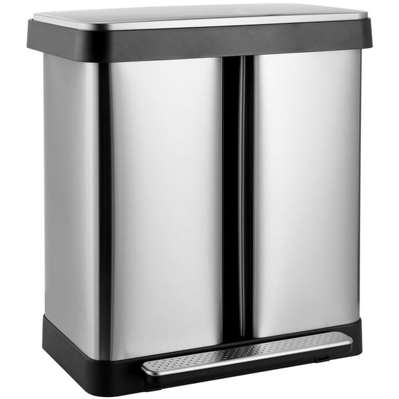 LAZY BUDDY 60L/ 16 Gallon Dual Compartment Kitchen Trash Can, Soft-Close Lid & Removable Inner Buckets, Stainless Steel