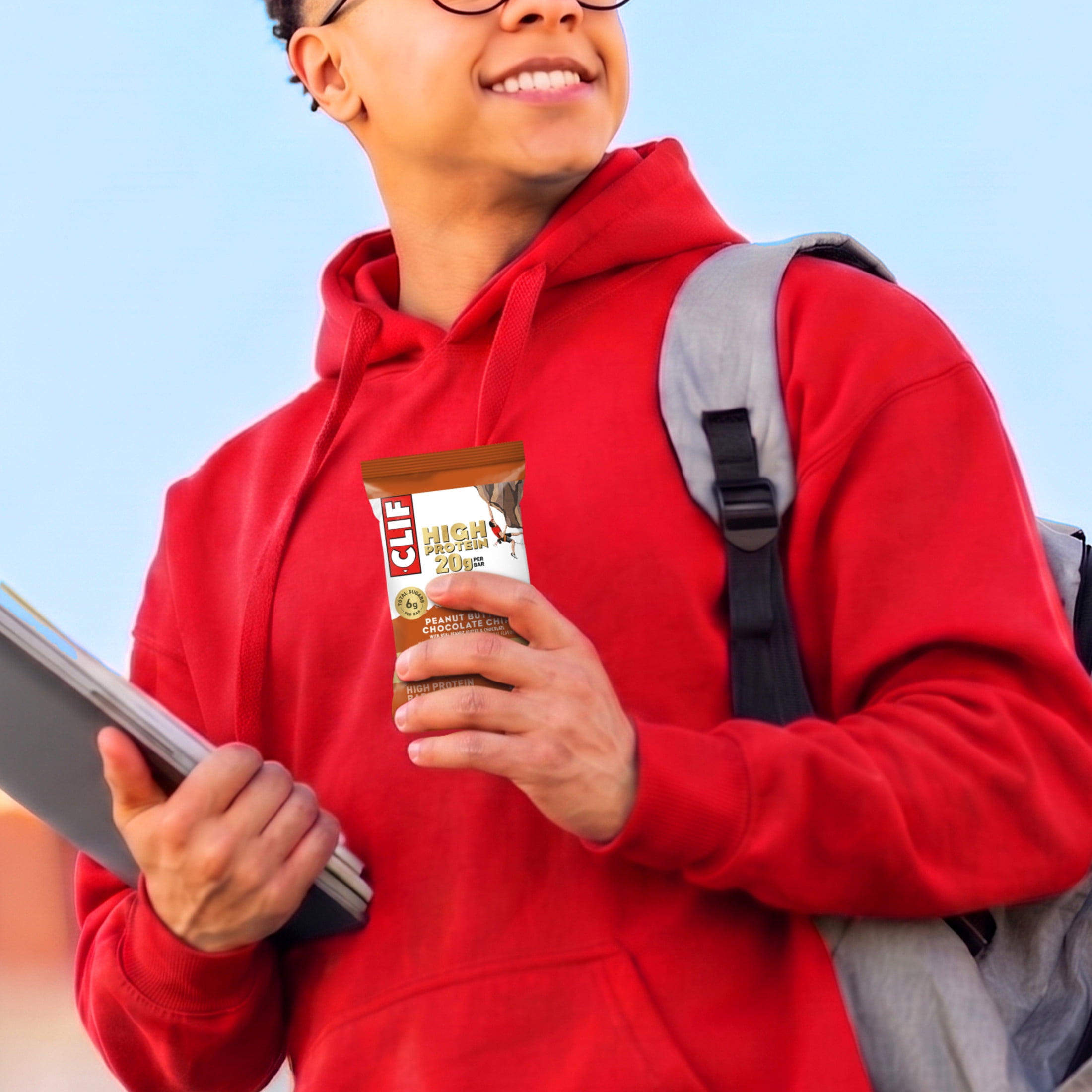 CLIF HIGH PROTEIN Bars - Peanut Butter Chocolate Chip - 20g Protein - 5g Fiber - Non-GMO (4 Count)