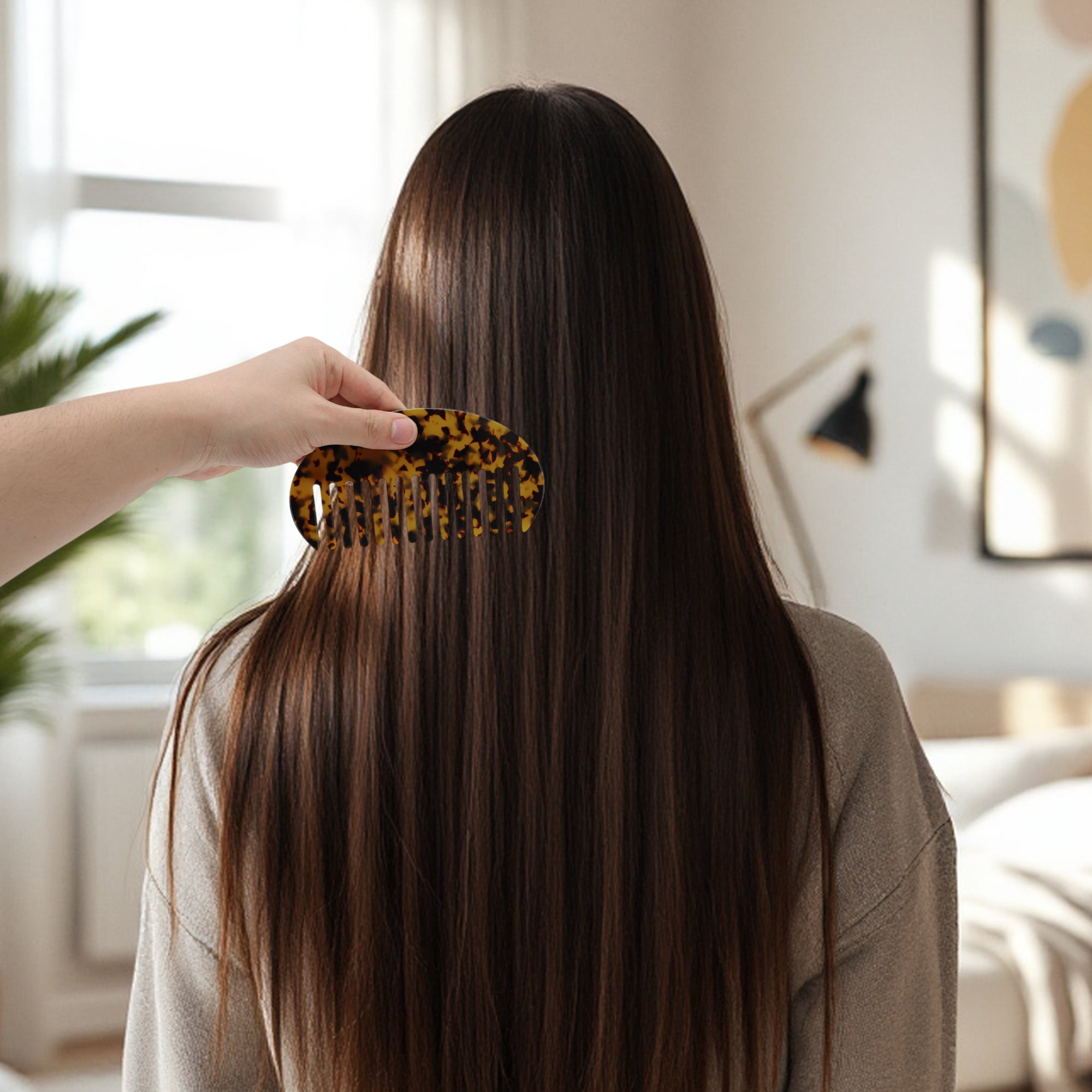 Unique Bargains 1 Pc Half Round Hair Comb for All Hair Types Styles Tortoiseshell Color