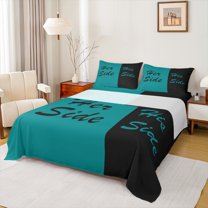 Homewish Couple Valentine's Day Twin Sheet Sets, Her Side and His Side Twin Fitted Sheet, Black Blue Fashion Splicing Flat Sheet, Luxury Bedroom Decor, 3 Pieces