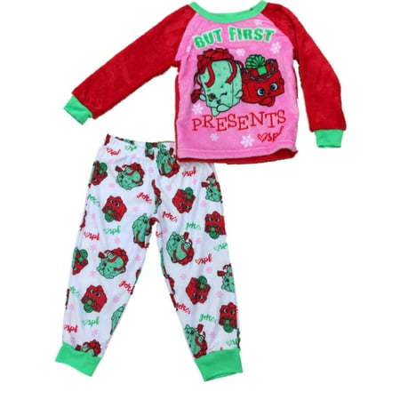 Girls Shopkins Fuzzy Christmas Present Pajamas Holiday Miss Pressy Sleep