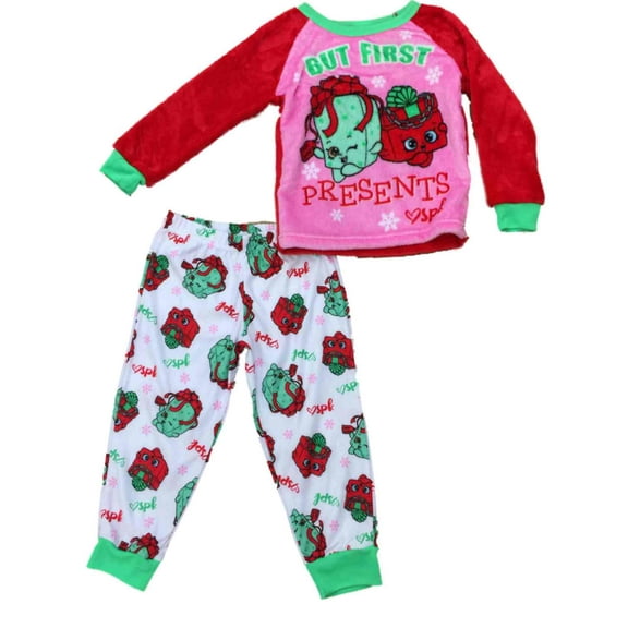 Girls Shopkins Fuzzy Christmas Present Pajamas Holiday Miss Pressy Sleep Set 6