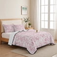 thumbnail image 5 of Quilts Full Size Bedding Set, Spring Pink Cobweb Lightweight Quilted Comforter, Abstract Boho Farmhouse Lines Soft Reversible Bedspread Coverlet with Pillow Covers for All Season, 78" x 90", 5 of 9