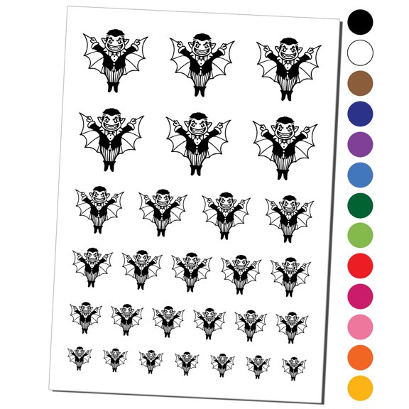 Cartoon Vampire Man Halloween Dracula Water Resistant Temporary Tattoo Set Fake Body Art Collection - Purple