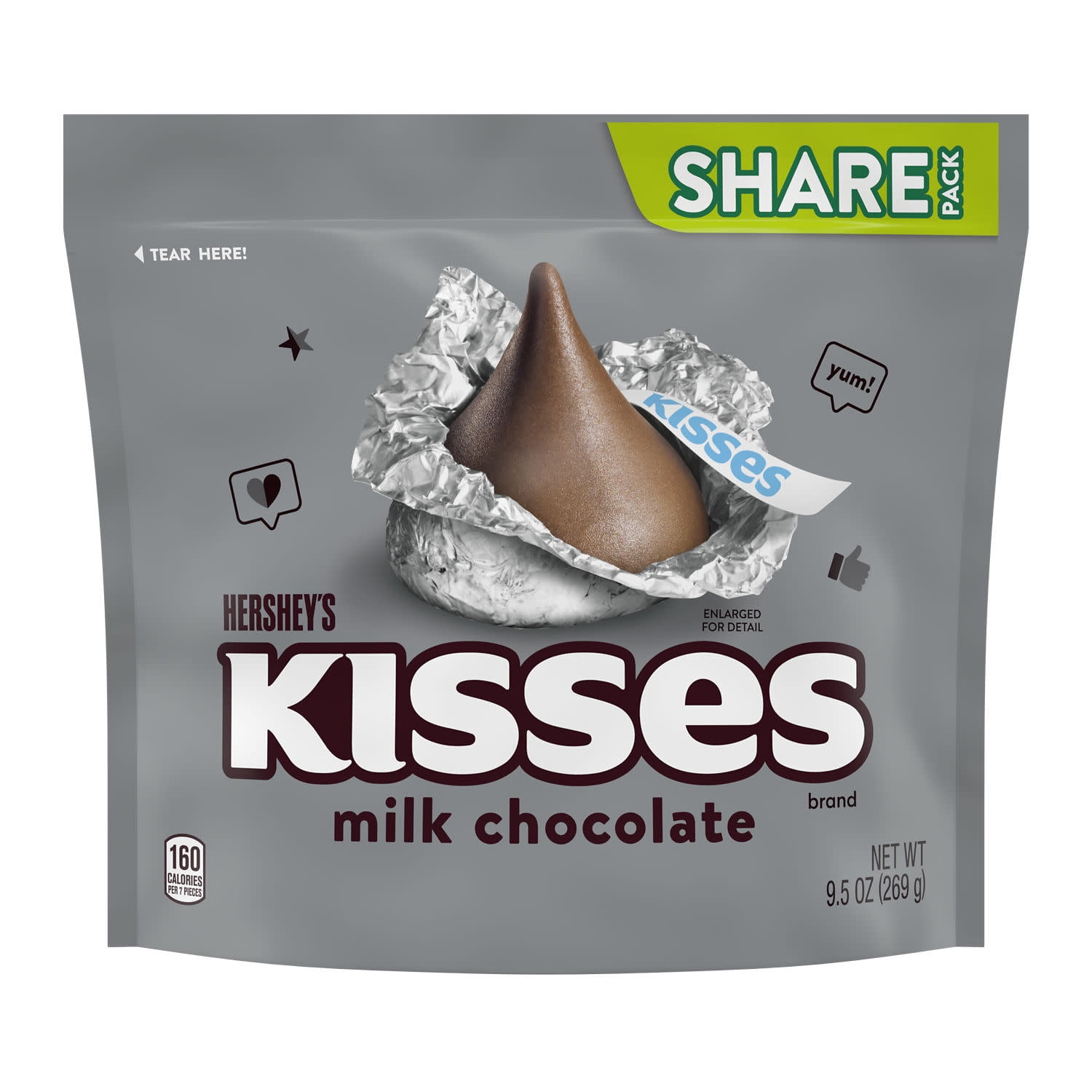 Hershey's Kisses Milk Chocolate Candy, Share Pack, 9.5 oz