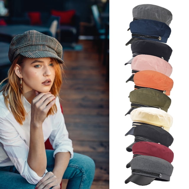 Baohd Bonnet Femme Mode Style Britannique Rétro Multicolore Garde au Chaud Doux Confortable Absorbant la Sueur Gris Rose Coton