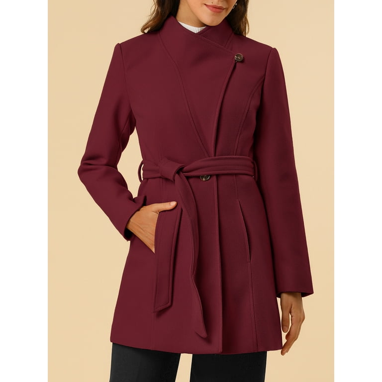 Burgundy hot sale belted coat