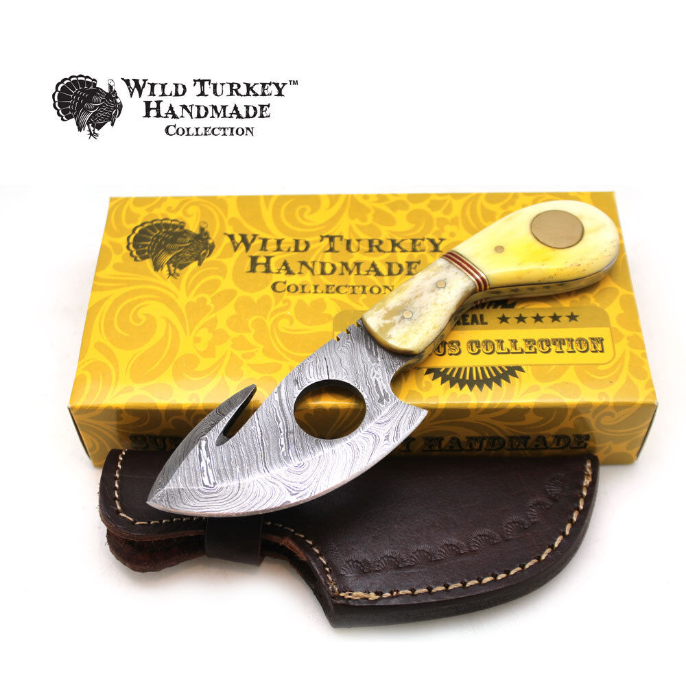 Wild Turkey Handmade Damascus Collection Fixed Blade Hunting Knife w/ Sheath