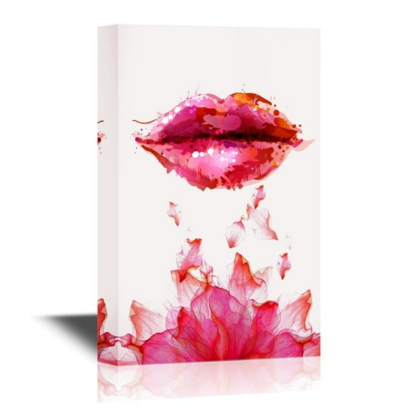 wall26 - Canvas Wall Art - Sexy Watercolor Style Lips with Floral Artwork - Giclee Print Gallery Wrap Modern Home Art | Ready to Hang - 32x48 inches