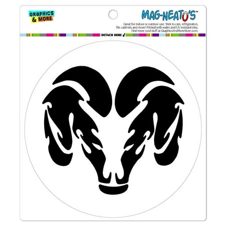 Head Car Magnet - Ram Head Black on White - Circle MAG-NEATO'S(TM) Car/Refrigerator Magnet