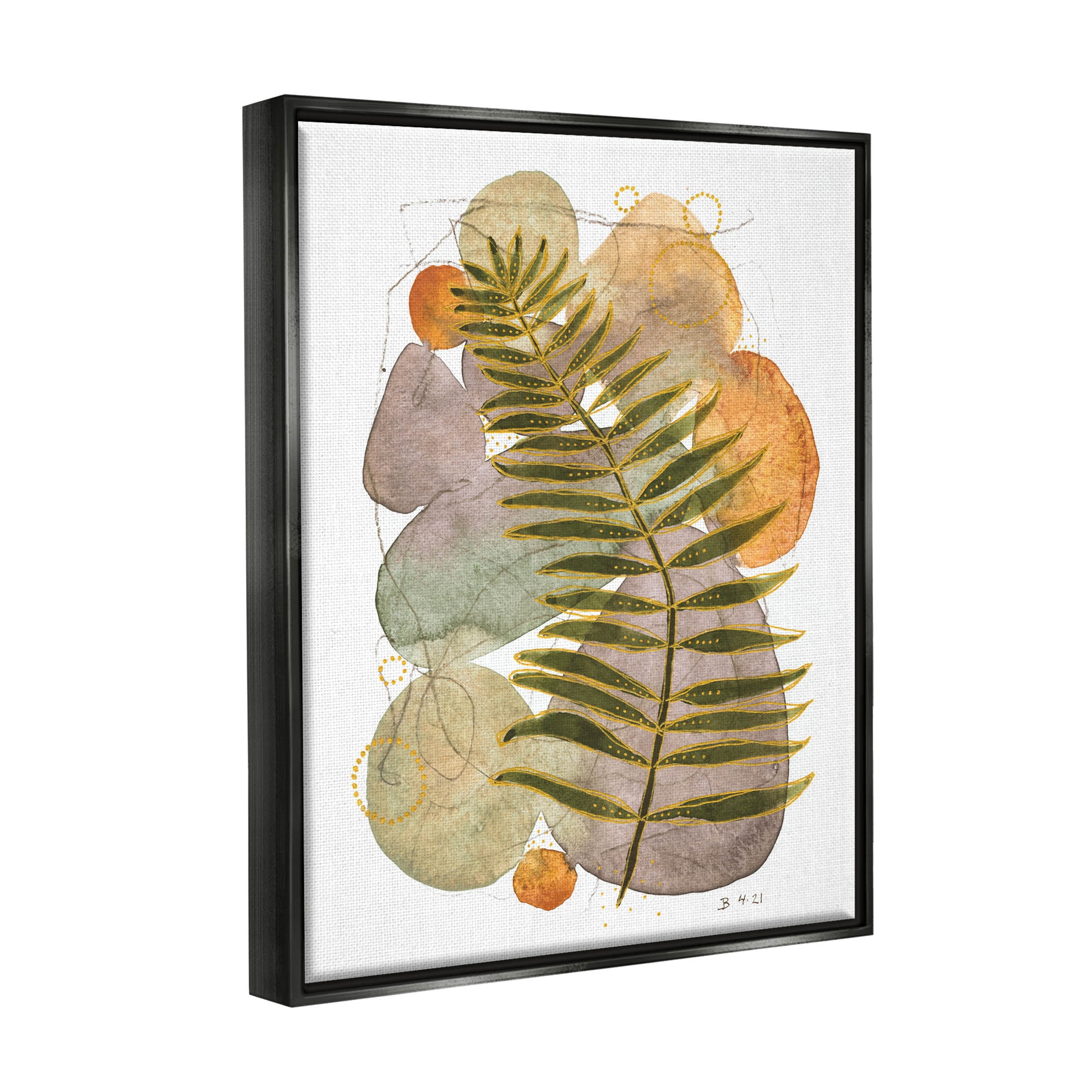 Layered Fern Leaf Nature Abstract Graphic Art Jet Black Framed Art Print Wall Art