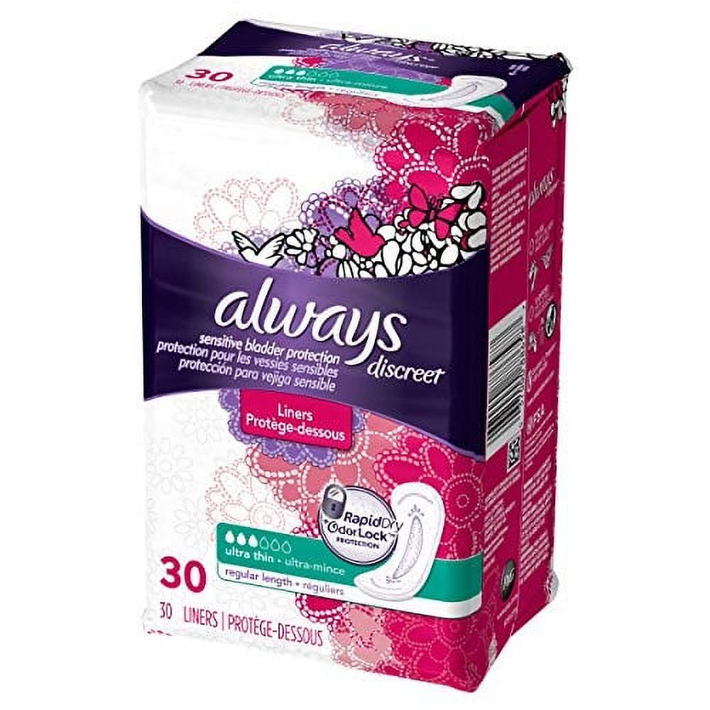 Always Discreet Light Incontinence Pads, 30 Count, Rapid Dry Core ...