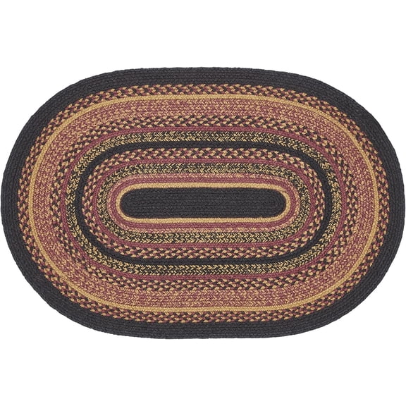 VHC Brands Heritage Farms, Braided Jute Rug,, Door Mat, Oval, Red Black Tan. 24x36