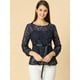 thumbnail image 4 of AllegK Blusas Tops Peplum De Encaje Semitransparente De ManLarCon CintuAnudaPaMujer Azul oscuro XS, 4 of 6