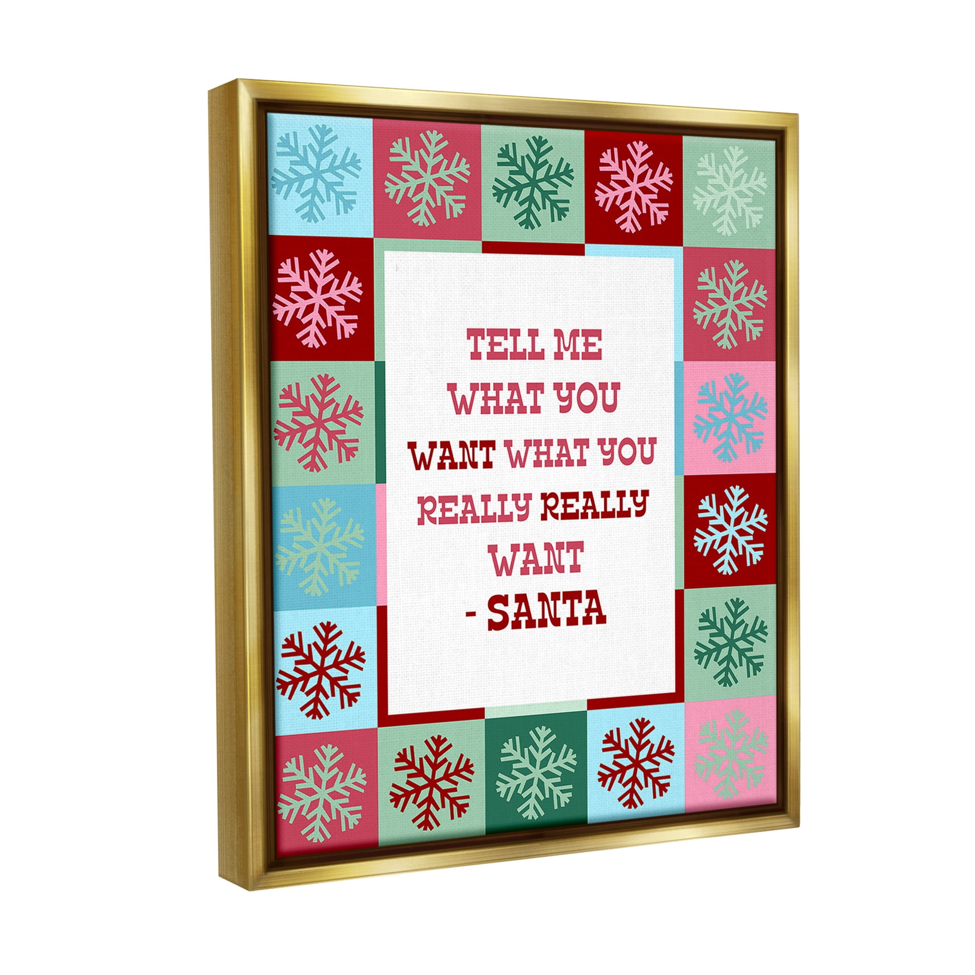 Stupell Industries Funny Santa What You Want Holiday Painting Gold Floater Framed Canvas Art Print Wall Art, 17 x 21