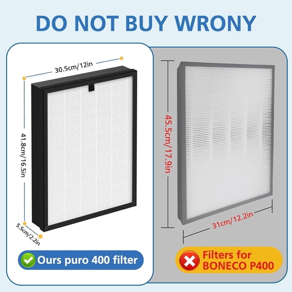 400 Air Purifier Replacement Filter True -14 HEPA Filter Compatible with Puro 400 Air Purifier, 3-in-1 HEPA with Activated Carbon Filter Attach 99.97% of Pet Dander, Smoke, Pollen, 2 Pack