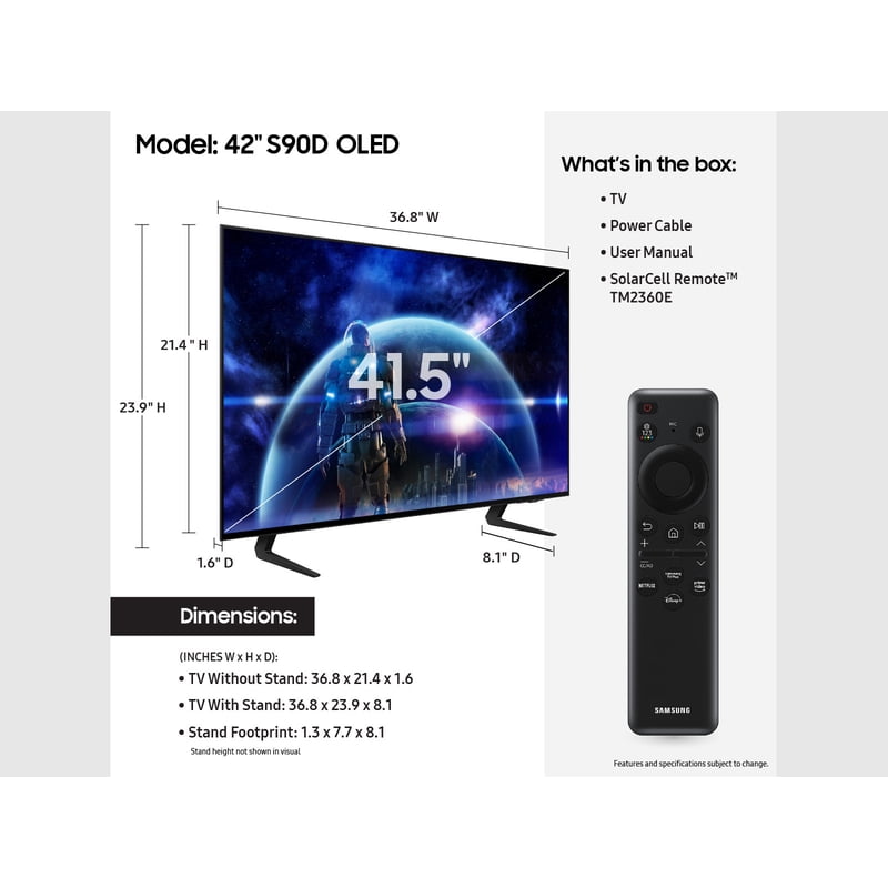 SAMSUNG 42" Class S90D OLED Smart TV QN42S90DAEXZA 2024 color options
