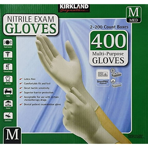 Kirkland Signature nHlYMR Nitrile Exam Multi-Purpose Medium Gloves Latex-free, 400 Count