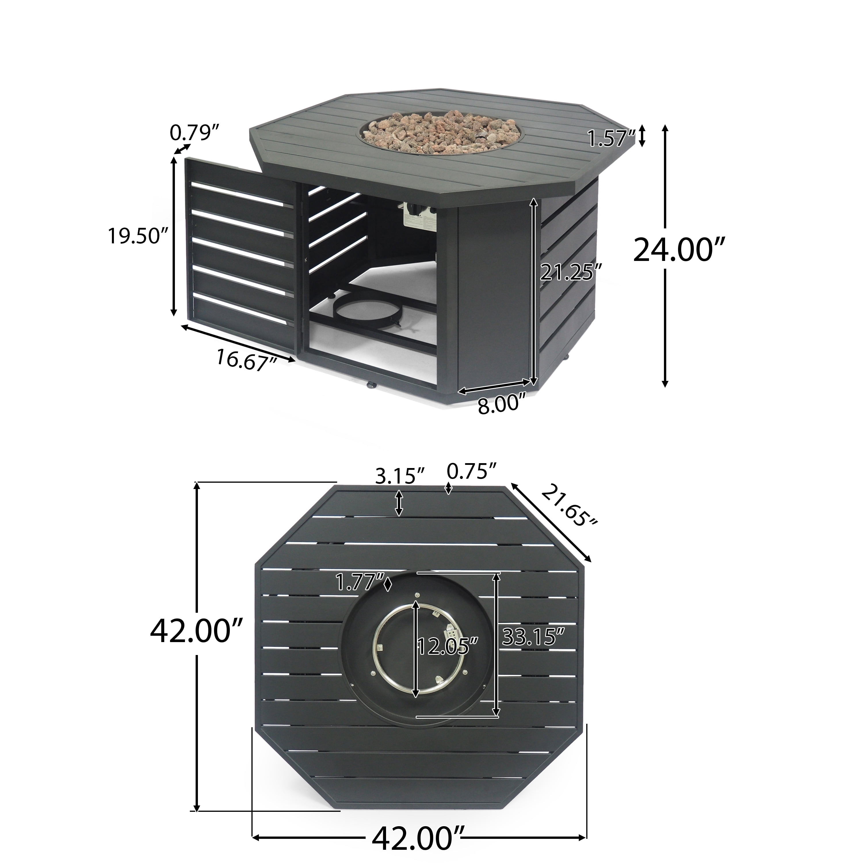 GDF Studio Firth Outdoor 50,000 BTU Octagonal Fire Pit, Matte Black