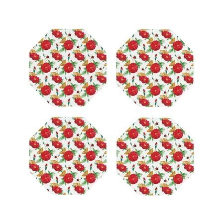 

Drink Coasters Set of 4 Rose Flowers Butterfly Leather Coasters for Coffee Table Protector Heat Resistant Cute Coasters for Home Decor Housewarming Gifts Bar Kitchen 4 Inch Octagon