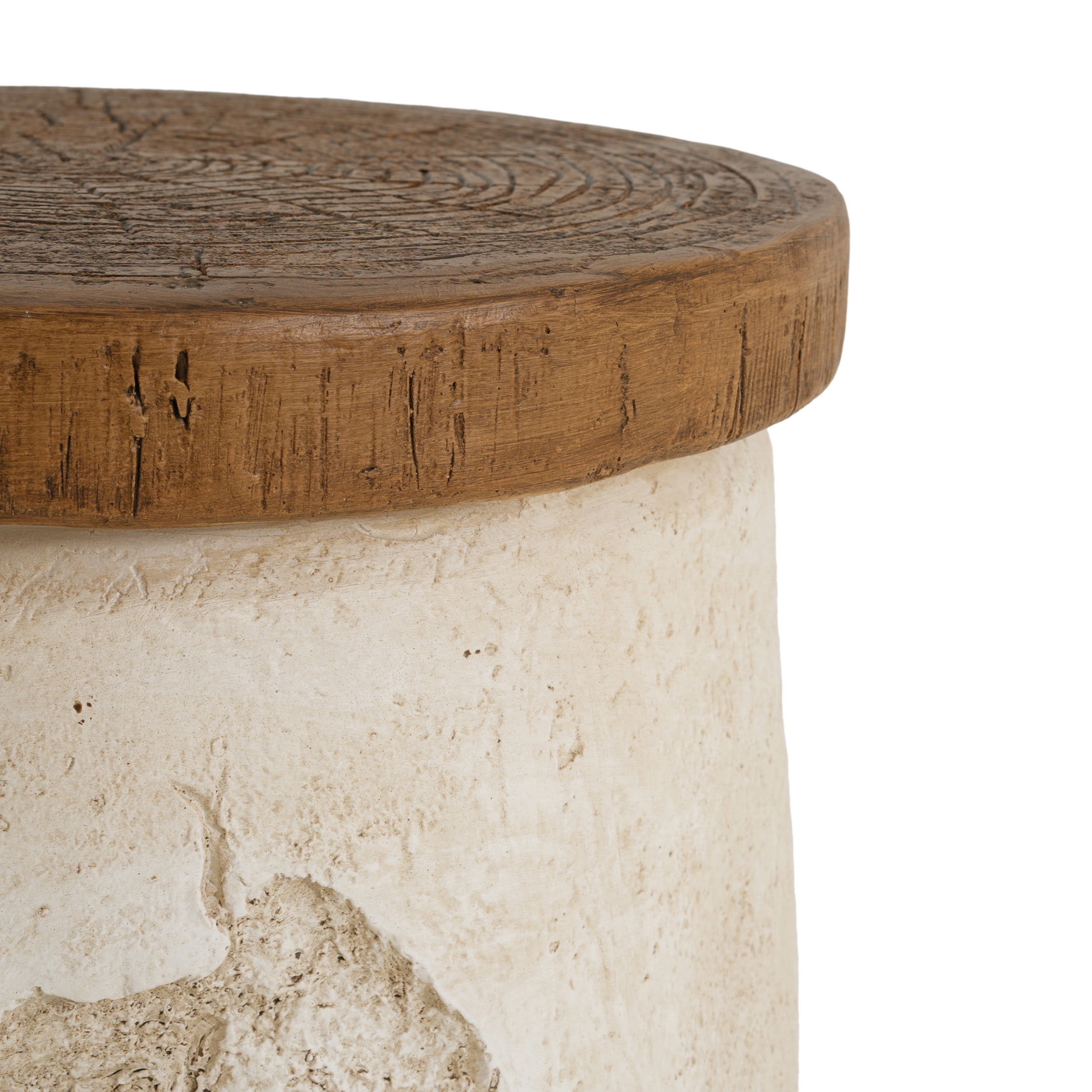 Christopher Knight Home Outdoor MGO Accent Side Table, Stone-Effect with Faux Wood Grain Top, Beige