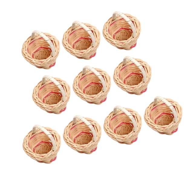 10 cestas pequeñas de ratán tejidas a mano para flores, resistentes y ligeras, para dulces. Blanco