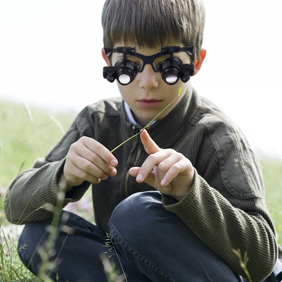 Hovmgk LED Magnifying Glasses for Jewelry Repair, 10x/15x/20x/25x Lenses, Interchangeable Magnifier, Dual LED Lights for Low Vision Aid, Includes Lens Box & Magnifier