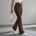 thumbnail image 3 of CIENVNSTG Women's Wide Leg Pants Ribbed Casual Flare Leg Pants Elastic High Waist Slim Fit Home Bell Bottom Pants for Daily Wear Outings Coffee S, 3 of 6