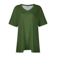 thumbnail image 5 of Fashion $15 & under Olyvenn Plus Size Tops for Women Dressy Short Sleeve V Neck Shirts for Women Summer Tops for Women 2025 Solid Long Shirts Green 14, 5 of 7