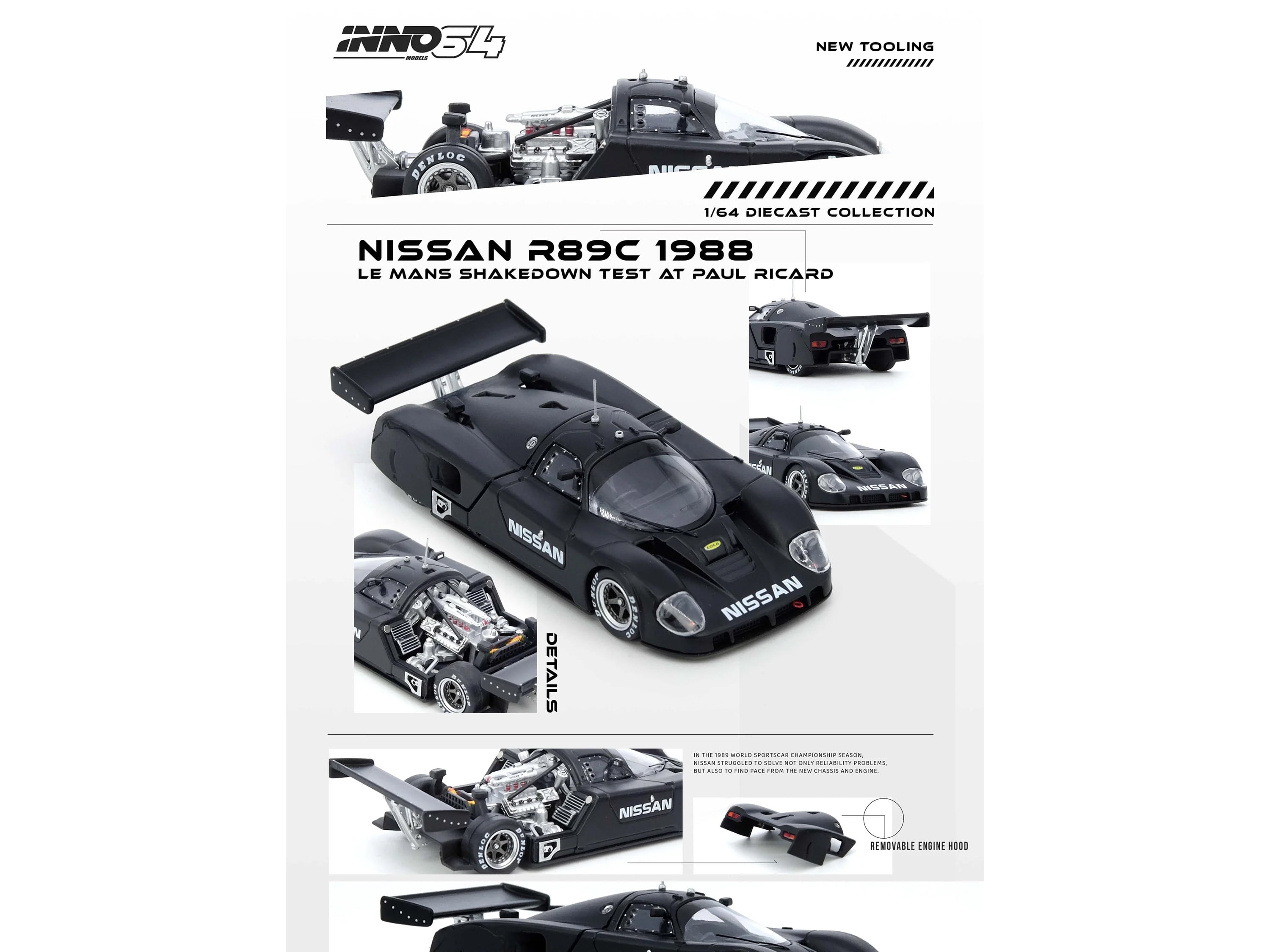 Nissan R89C Matt Black "Le Mans Shakedown Test at Paul Ricard 1988" 1/64 Diecast Model Car by Inno Models