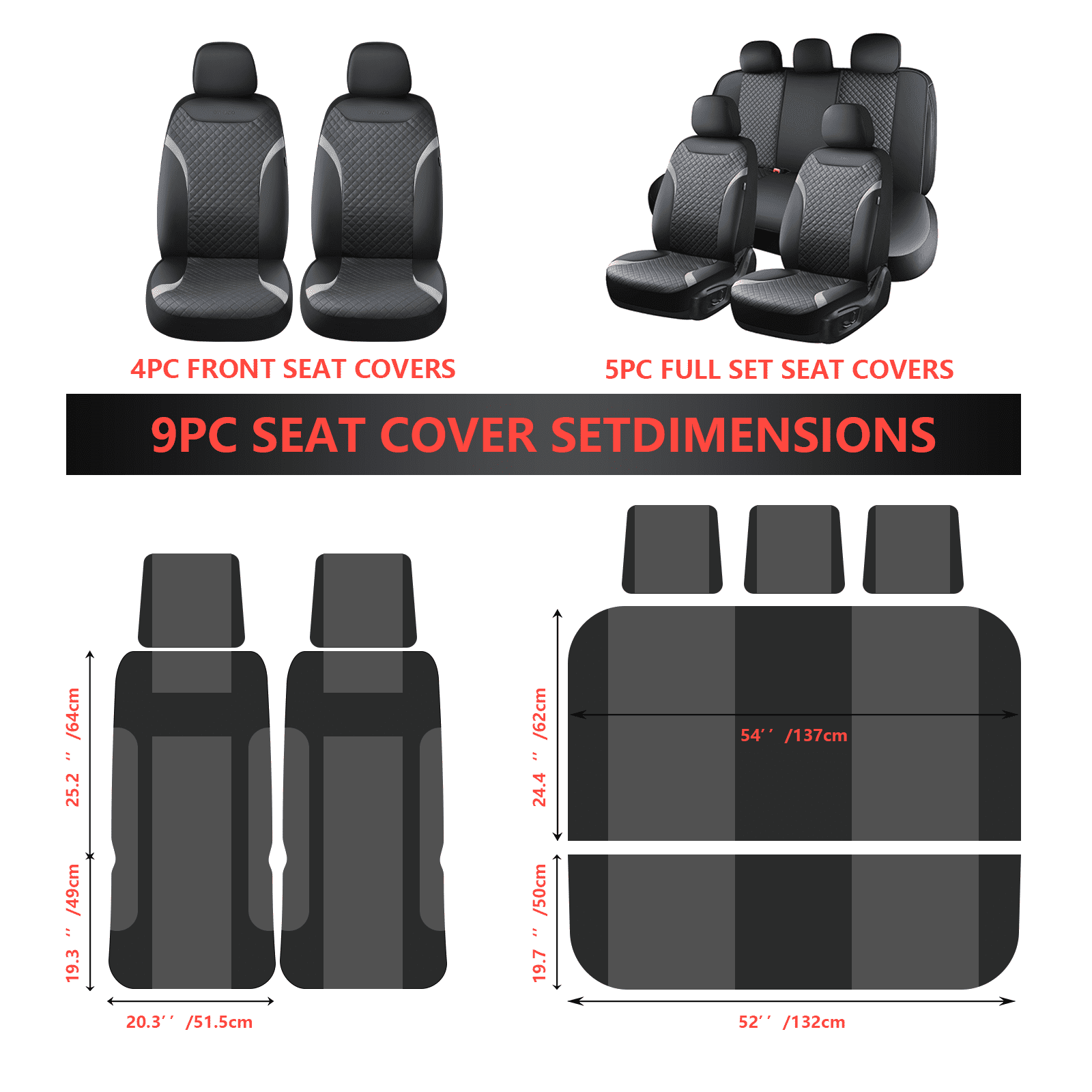 Coverado PVC&Fabric Car Seat Covers, Front Car Seat Protectors, 4 Pieces Universal Fit for Most Cars SUV Trucks, Black