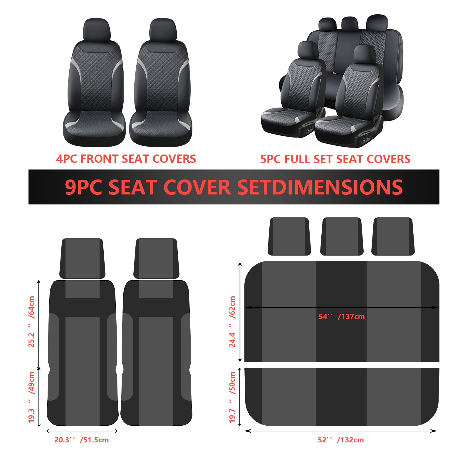 Coverado PVC Leather Front Seat Covers, Black, 4-Piece photo 4