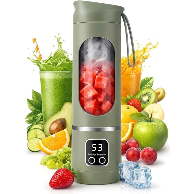 Portable 16oz Wireless Juicer, Portable Blender Personal Electric-Digital Multimode Smart LED Display, 3 Speed12-Blade Fresh Juice Bottle, USB Rechargeable for Shakes and Fruit Juice (Green)